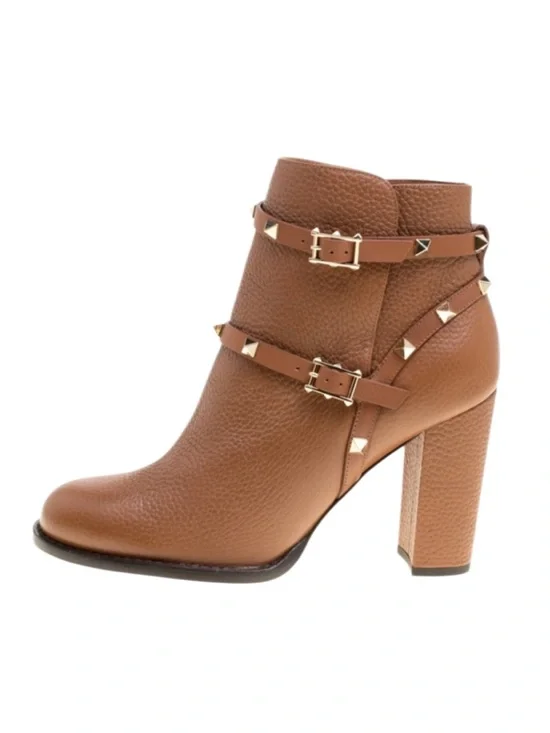 Valentino Brown Leather Rockstud Block Heel
Ankle Boots Size 7/ EU 37 - Picture 1 of 12